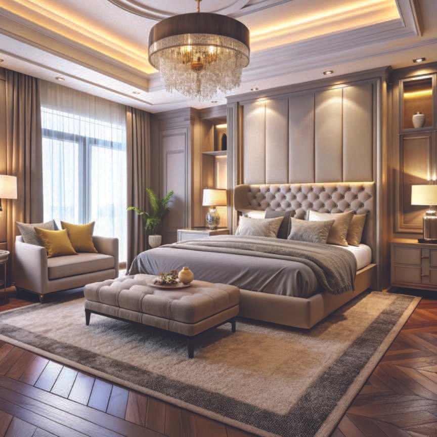 Bespoke master bedroom interior at Emami Aamod