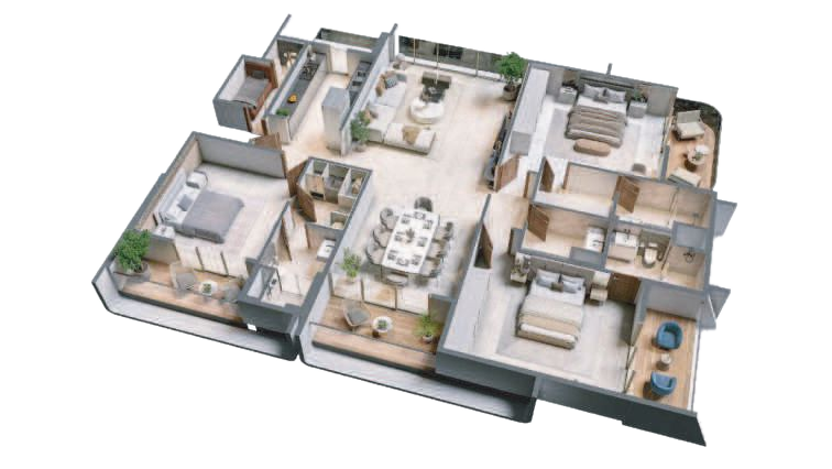 3 BHK with servant isometric floor plan, Tower 4 Unit A, Emami Aamod